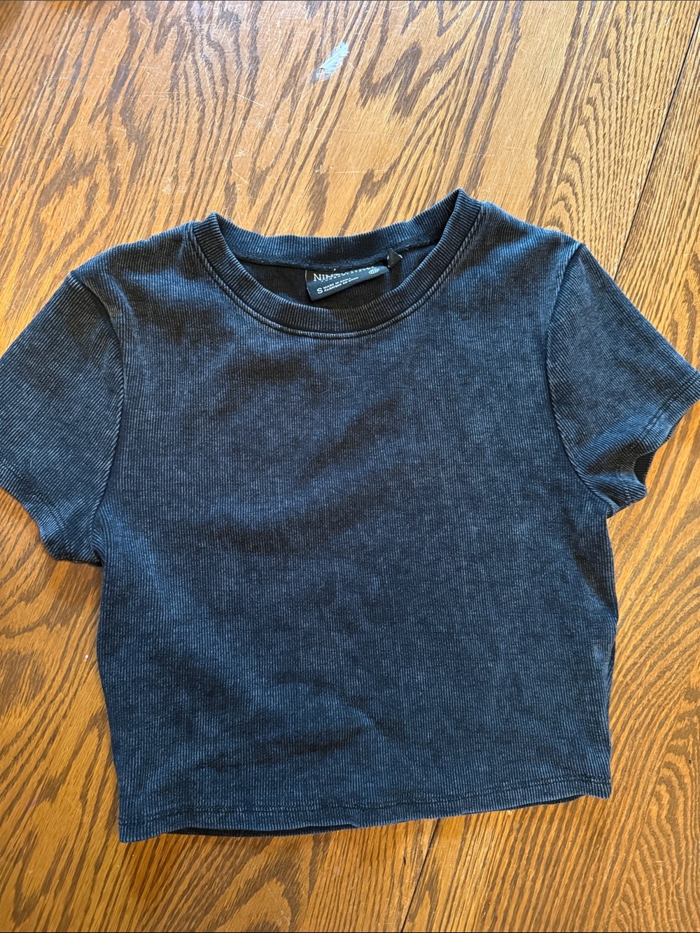 Ribbed Crewneck Crop Top - Black